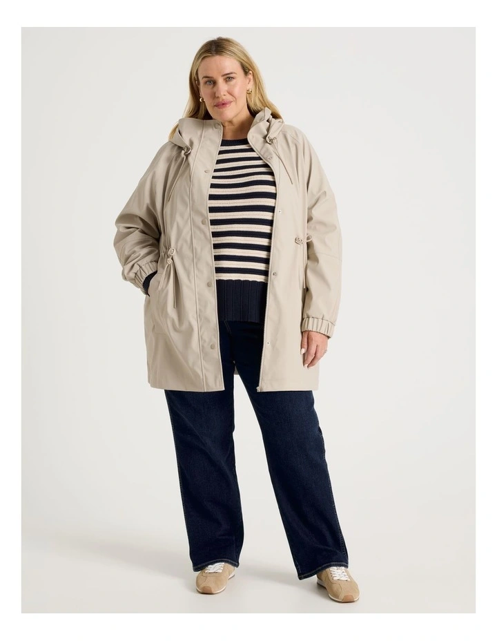 Raglan Sleeve Elastic Waist Rain Jacket in Stone image 2