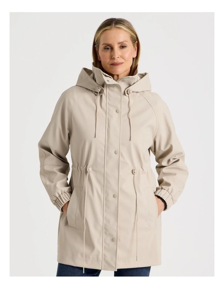 Raglan Sleeve Elastic Waist Rain Jacket in Stone image 4