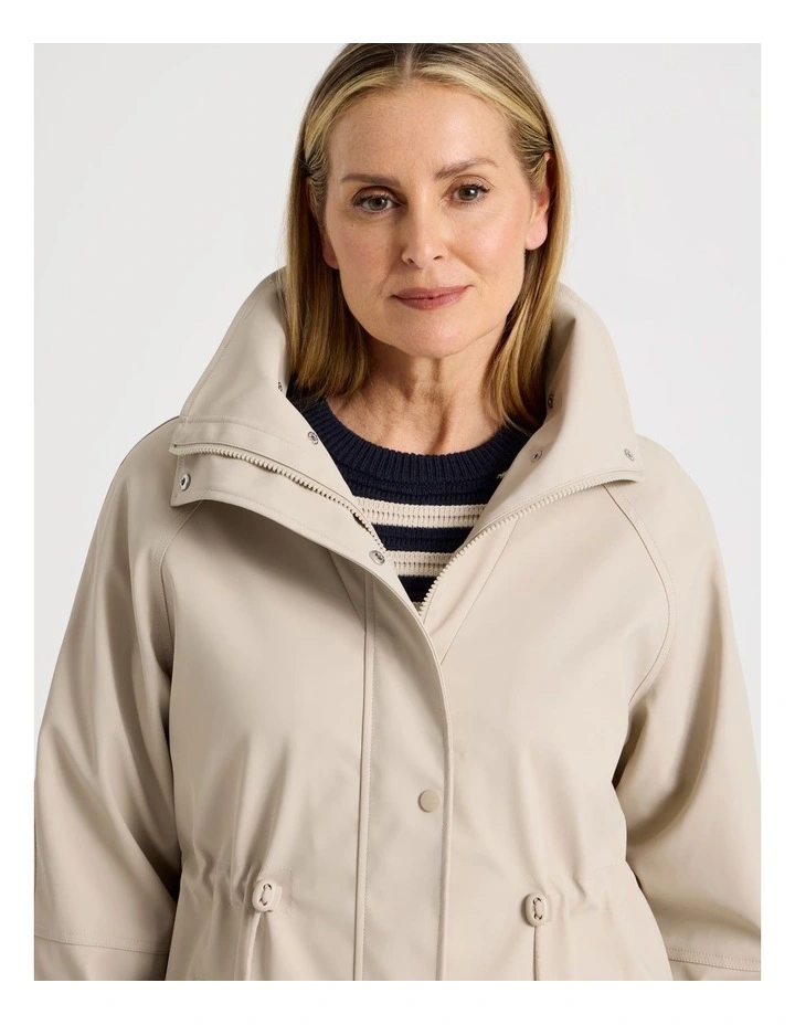Raglan Sleeve Elastic Waist Rain Jacket in Stone image 7