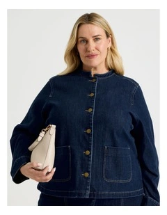 Stand Collar Denim Jacket in Indigo