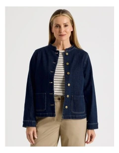 Stand Collar Denim Jacket in Indigo