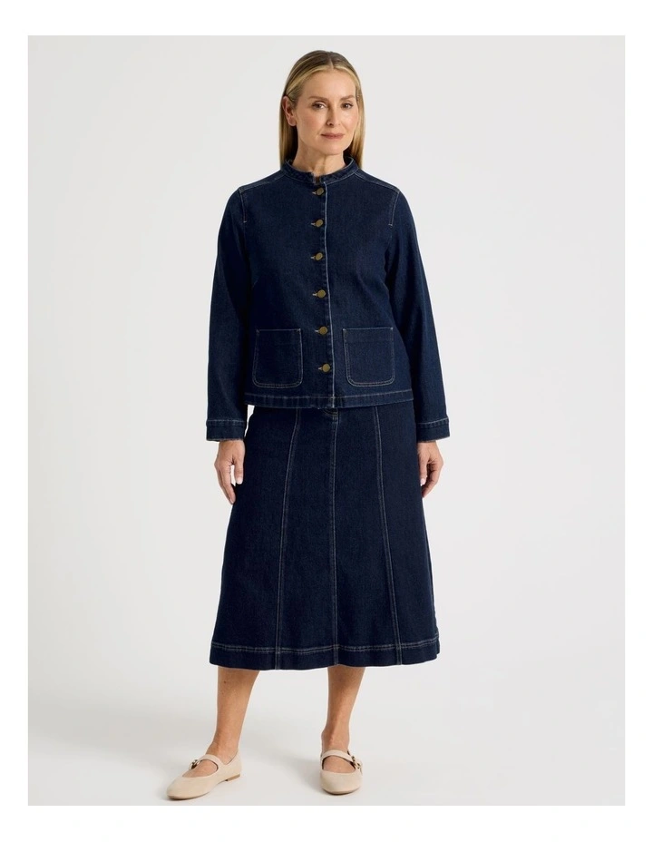 Stand Collar Denim Jacket in Indigo image 2