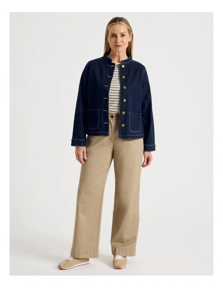 Stand Collar Denim Jacket in Indigo image 3