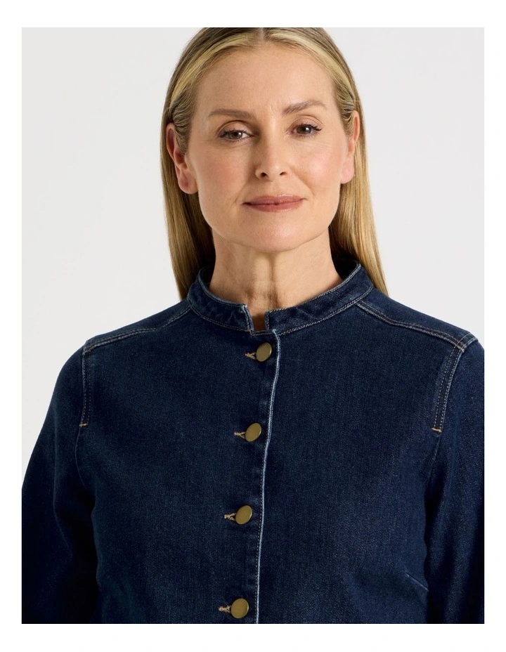 Stand Collar Denim Jacket in Indigo image 5