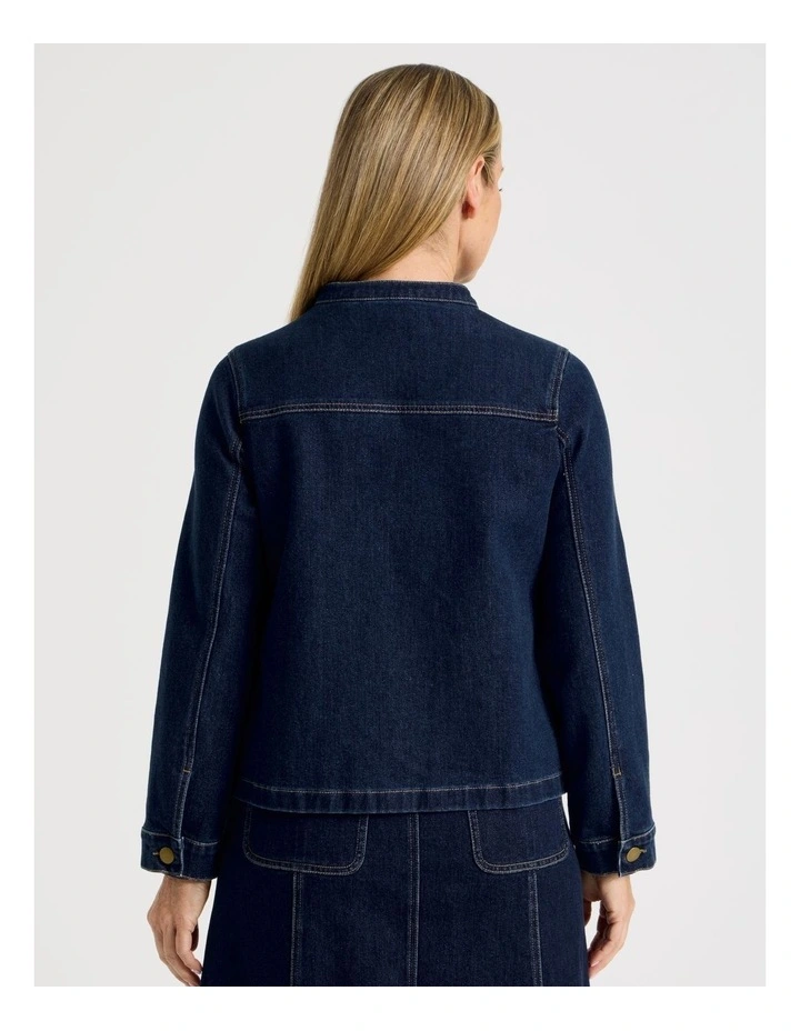 Stand Collar Denim Jacket in Indigo image 6