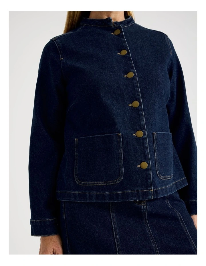 Stand Collar Denim Jacket in Indigo image 7