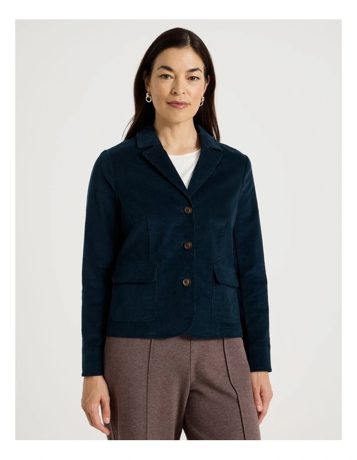 Single Breasted Cord Jacket in Teal image 1