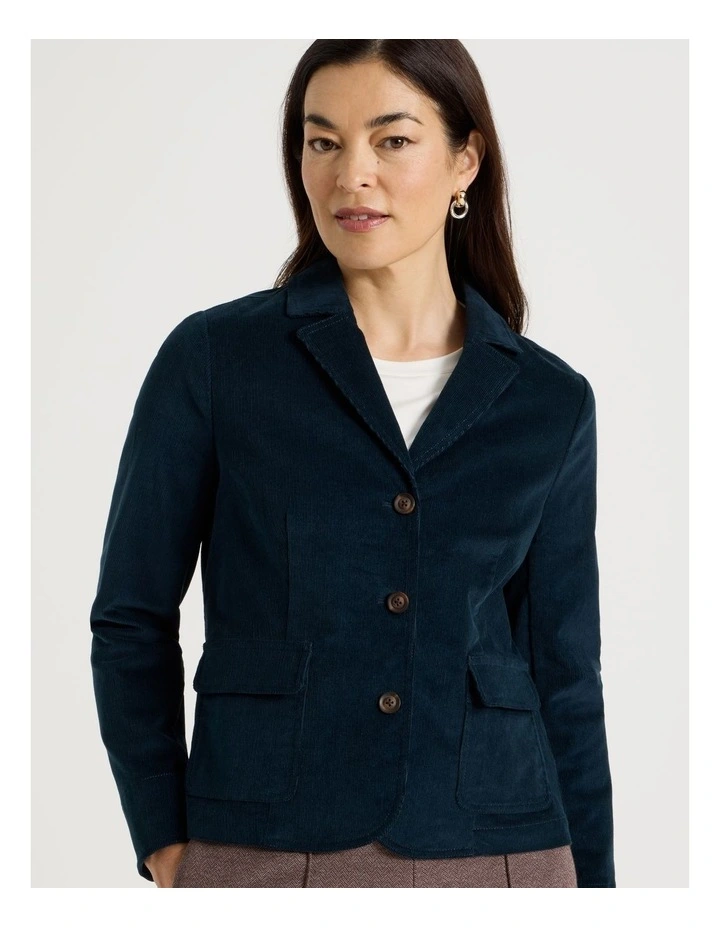 Single Breasted Cord Jacket in Teal image 3