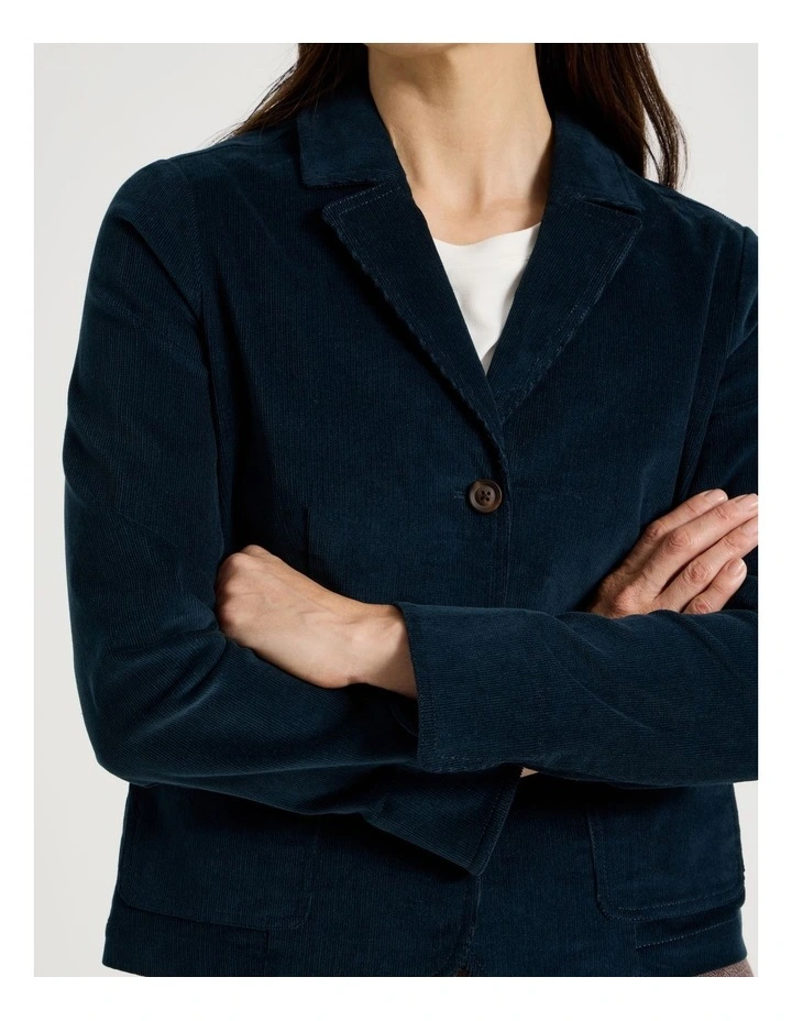 Single Breasted Cord Jacket in Teal image 4