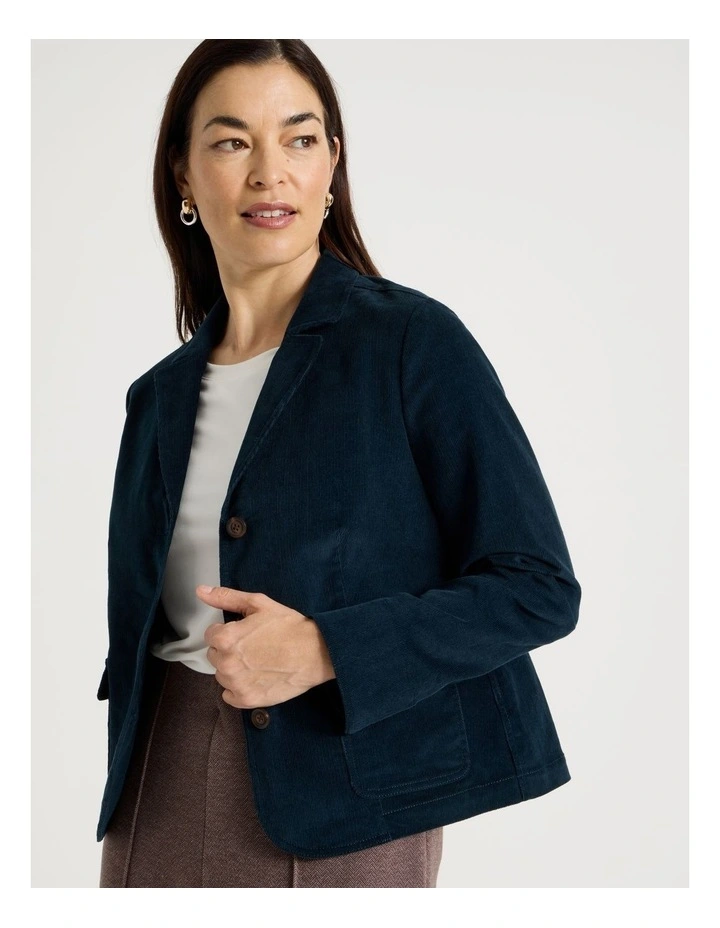 Single Breasted Cord Jacket in Teal image 5