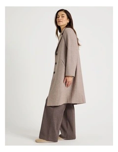 Rever Collar Coat With Diagonal Seams in Latte