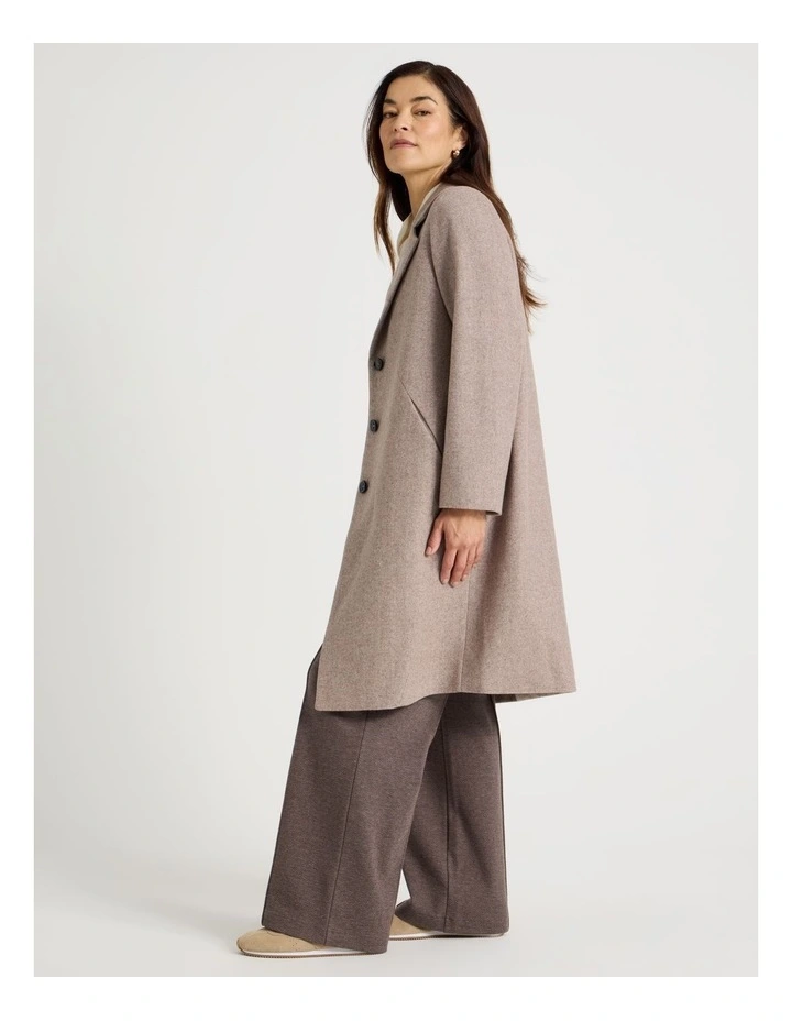 Rever Collar Coat With Diagonal Seams in Latte image 1