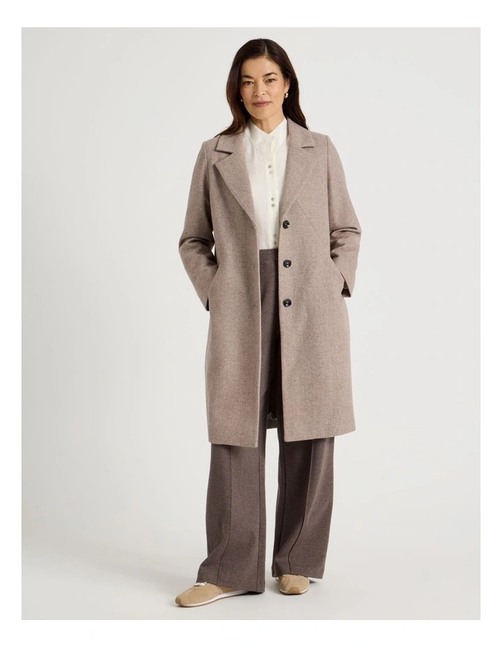 Rever Collar Coat With Diagonal Seams in Latte image 2