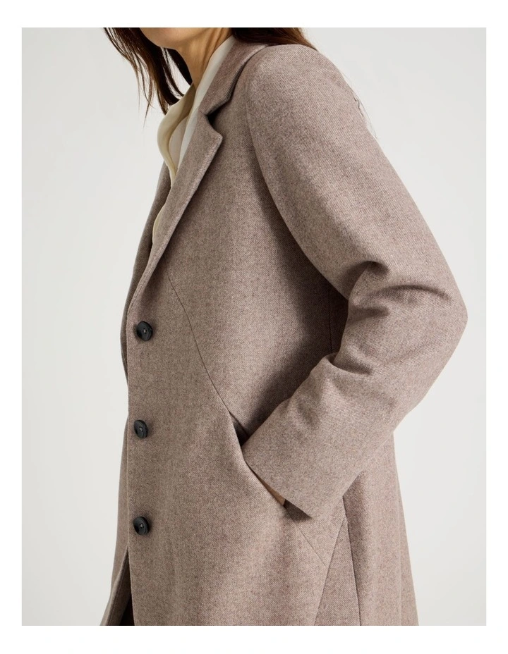 Rever Collar Coat With Diagonal Seams in Latte image 3