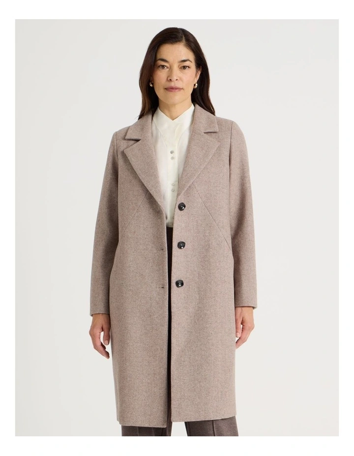 Rever Collar Coat With Diagonal Seams in Latte image 4