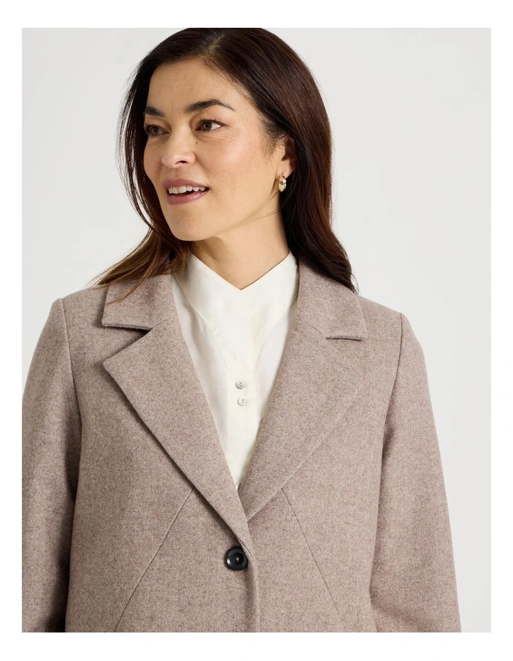 Rever Collar Coat With Diagonal Seams in Latte image 7