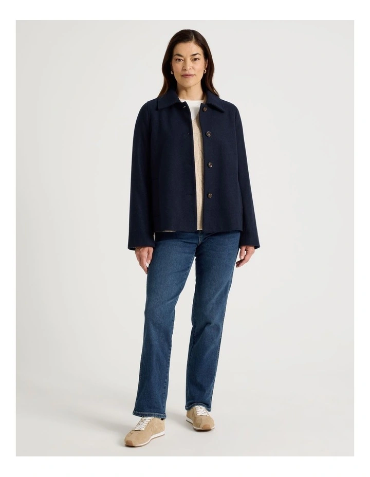 Short Peacoat With Check Lining in Navy image 3