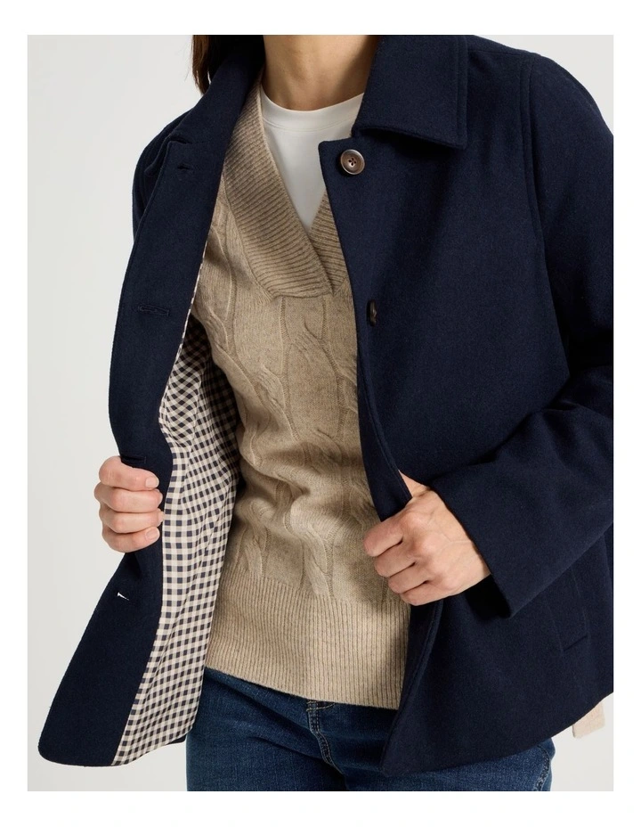 Short Peacoat With Check Lining in Navy image 4