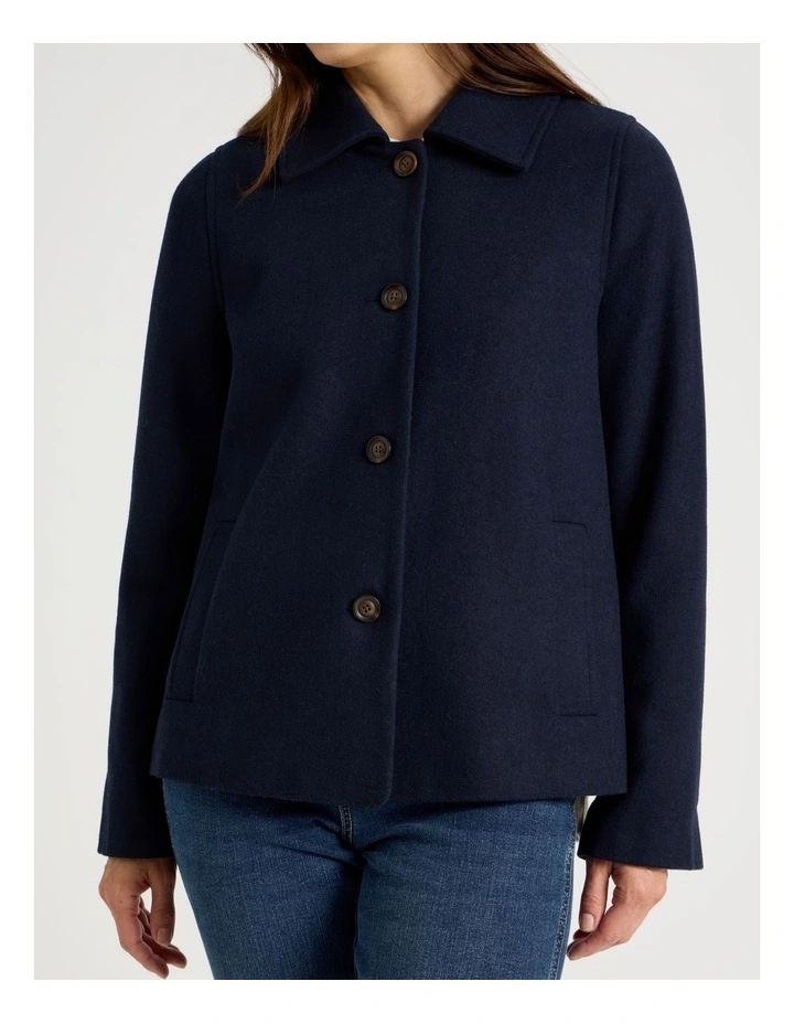 Short Peacoat With Check Lining in Navy image 7