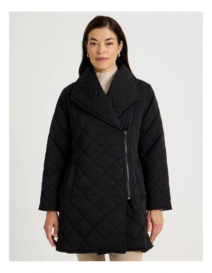 Mid Length Puffer Jacket in Black image 3
