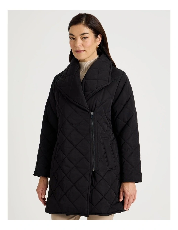 Mid Length Puffer Jacket in Black image 5