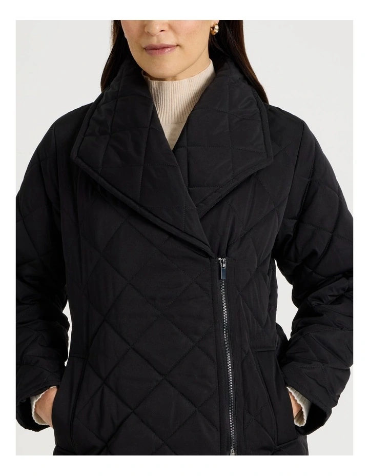 Mid Length Puffer Jacket in Black image 7
