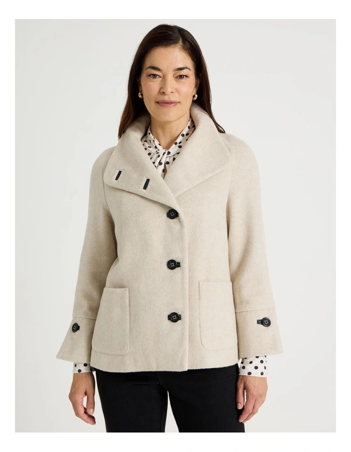 Funnel Neck Short Jacket in Stone image 5