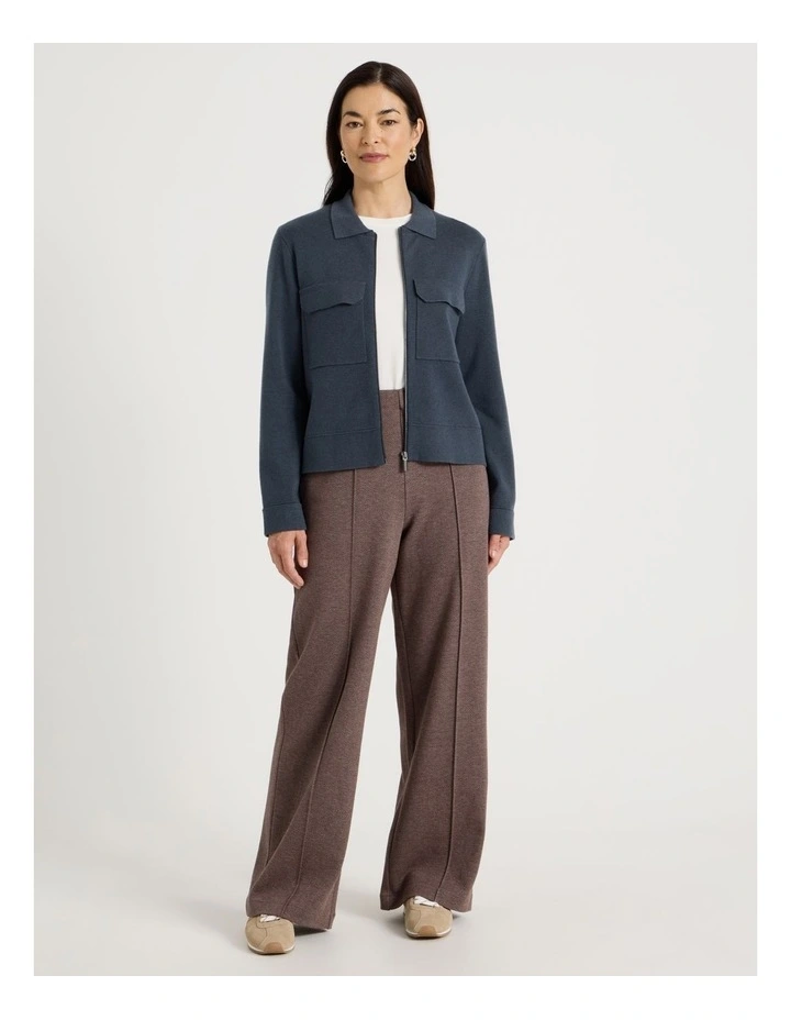 Zip Up Knitted Jacket With Collar in Carbon Blue image 3