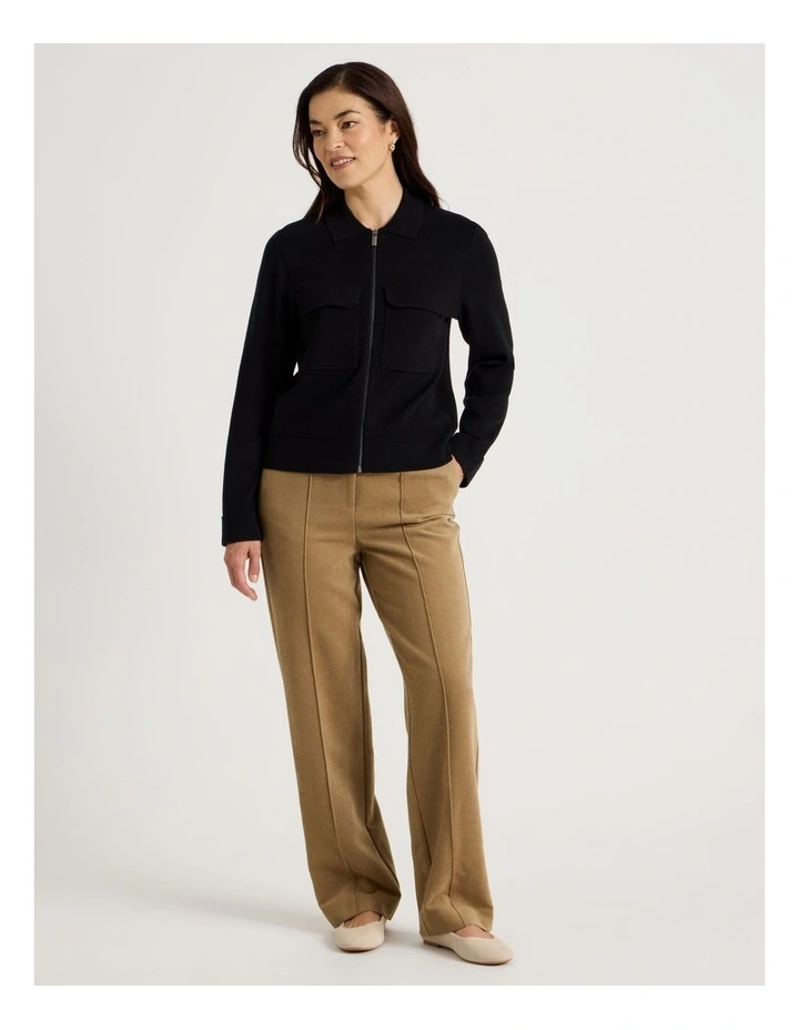 Zip Up Knitted Jacket With Collar in Black image 3