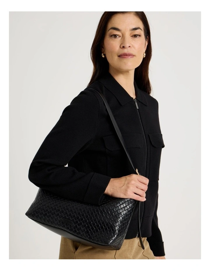 Zip Up Knitted Jacket With Collar in Black image 4