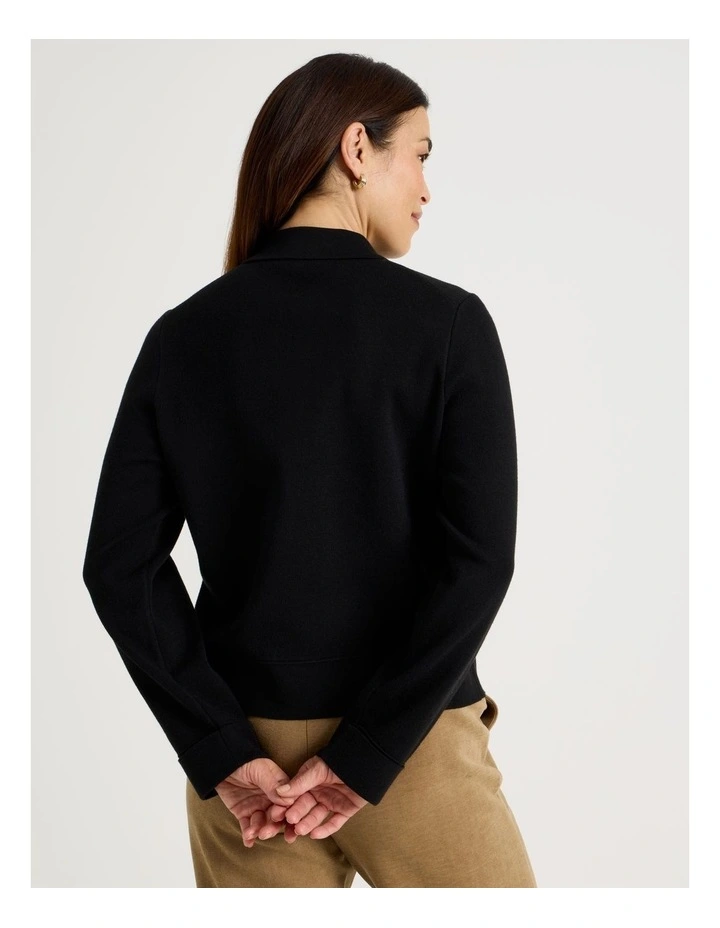 Zip Up Knitted Jacket With Collar in Black image 6