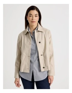 Long Sleeve Short Jacket With Collar in Neutral