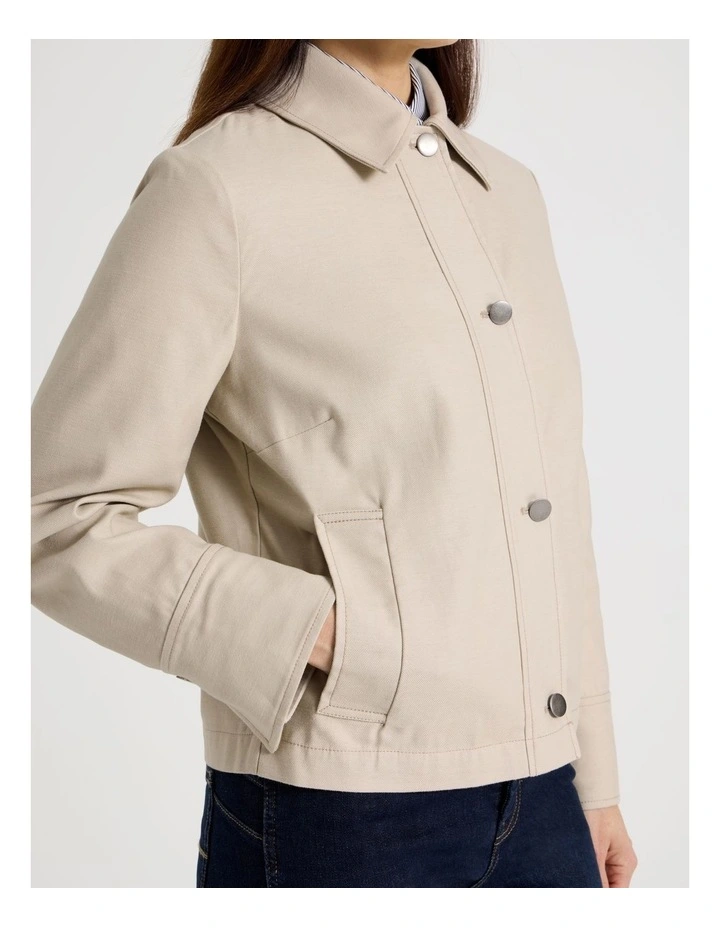Long Sleeve Short Jacket With Collar in Neutral image 2