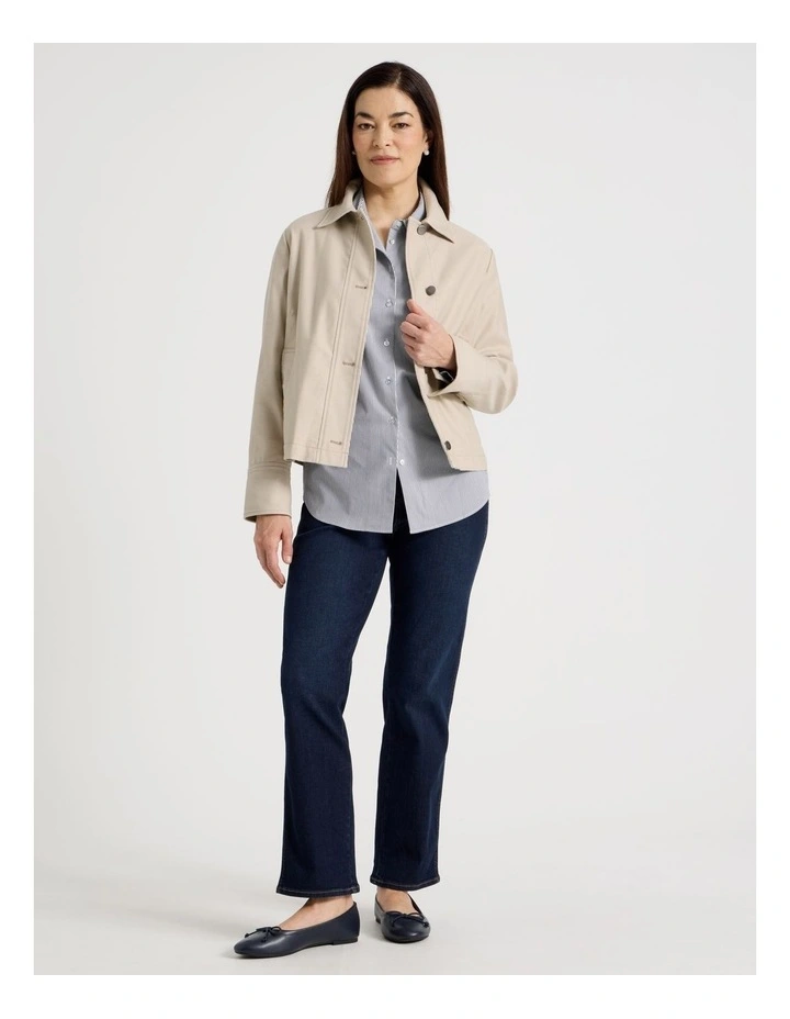 Long Sleeve Short Jacket With Collar in Neutral image 3