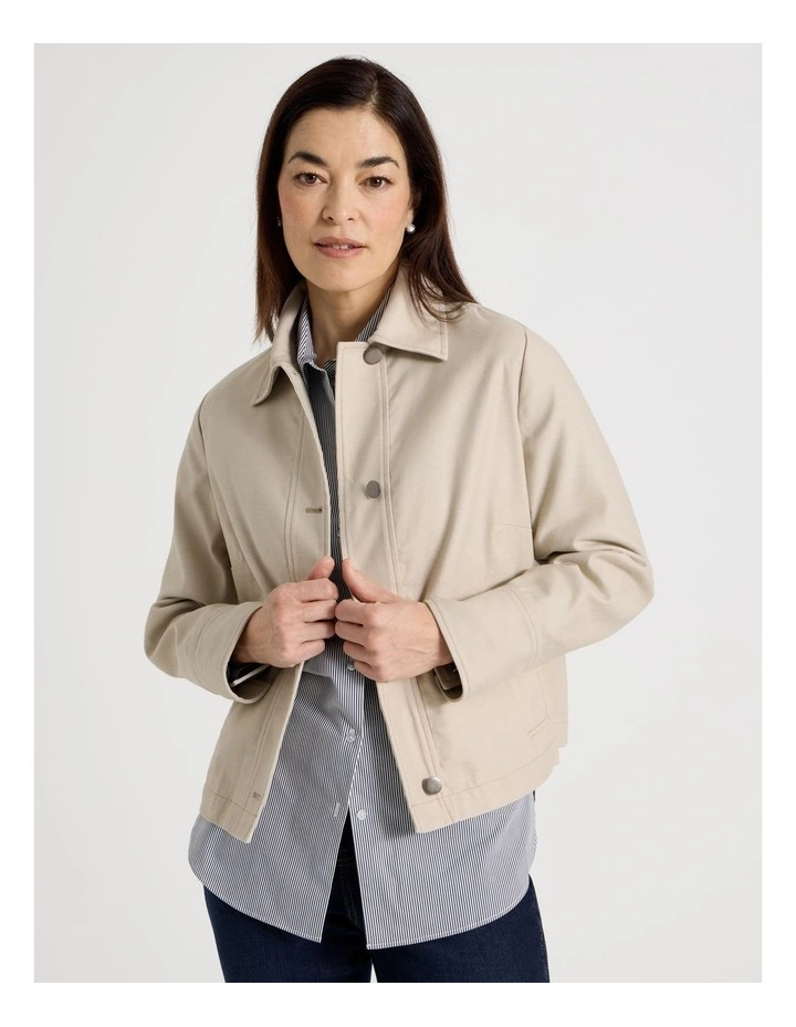 Long Sleeve Short Jacket With Collar in Neutral image 4
