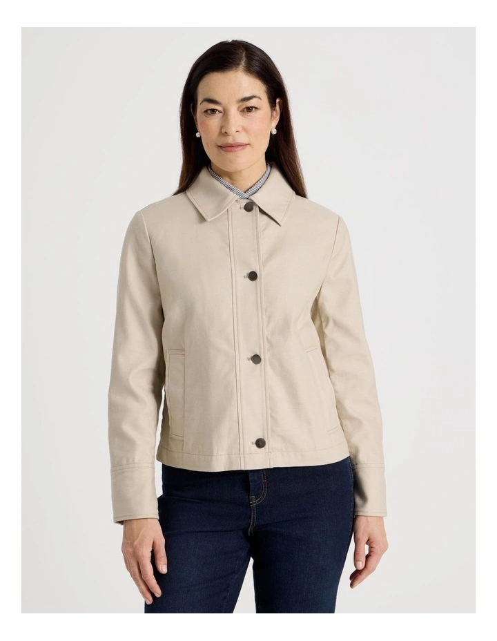 Long Sleeve Short Jacket With Collar in Neutral image 5