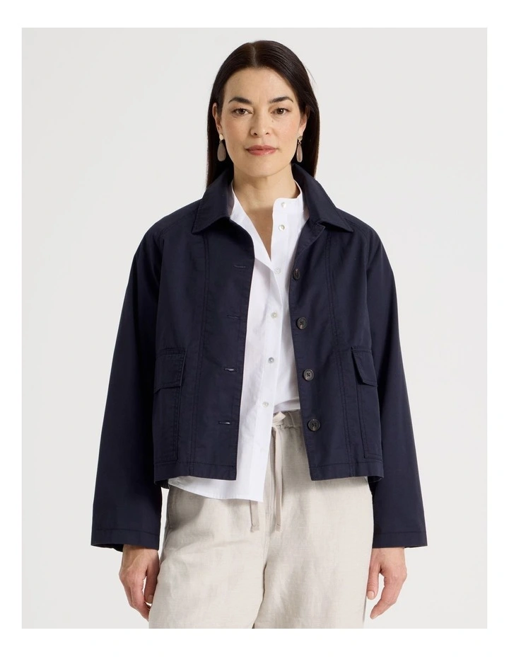 Cotton Long Sleeve Light Weight Jacket in Navy image 1