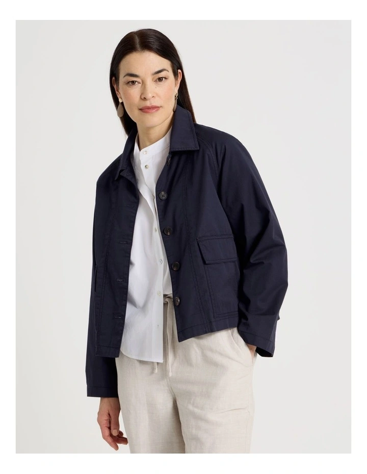 Cotton Long Sleeve Light Weight Jacket in Navy image 3