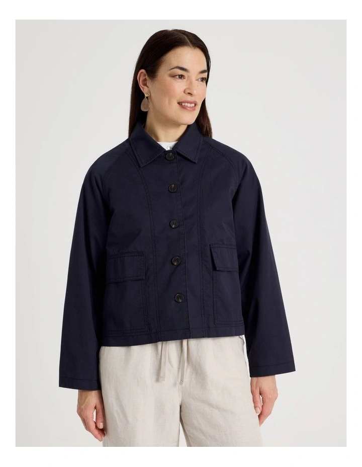 Cotton Long Sleeve Light Weight Jacket in Navy image 5