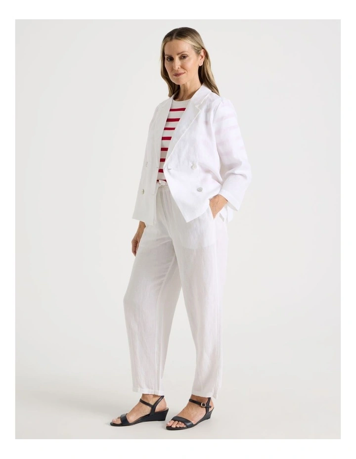 Unlined Linen 3/4 Sleeve Double Breasted Jacket in White image 2