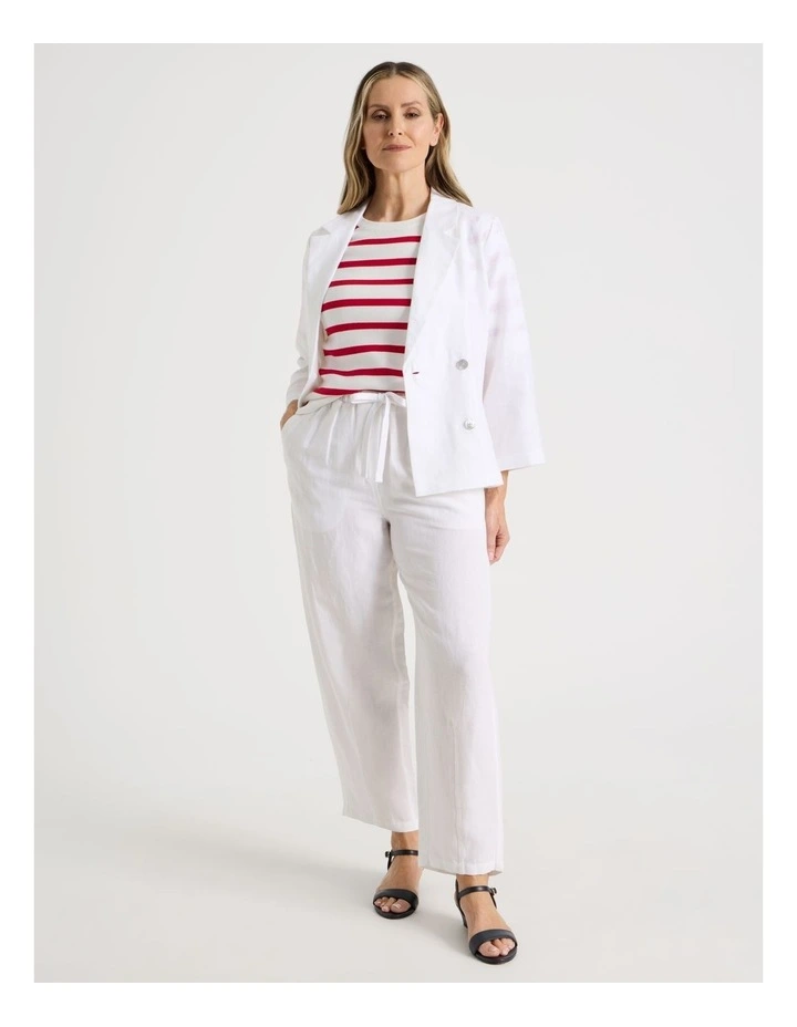 Unlined Linen 3/4 Sleeve Double Breasted Jacket in White image 4