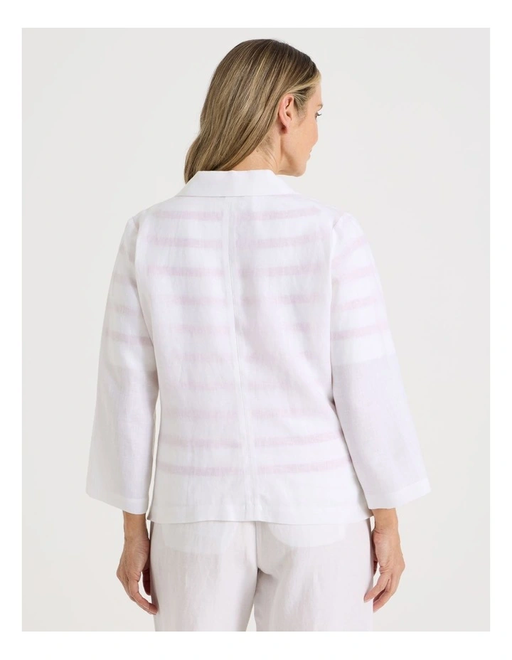 Unlined Linen 3/4 Sleeve Double Breasted Jacket in White image 6