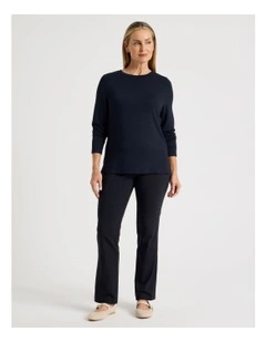 Wardrobe Staple Stretch Full Length Straight Pant In Navy