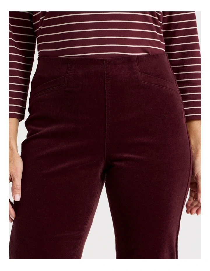 Pull On Full Length Straight Cord Pant In Burgundy image 3