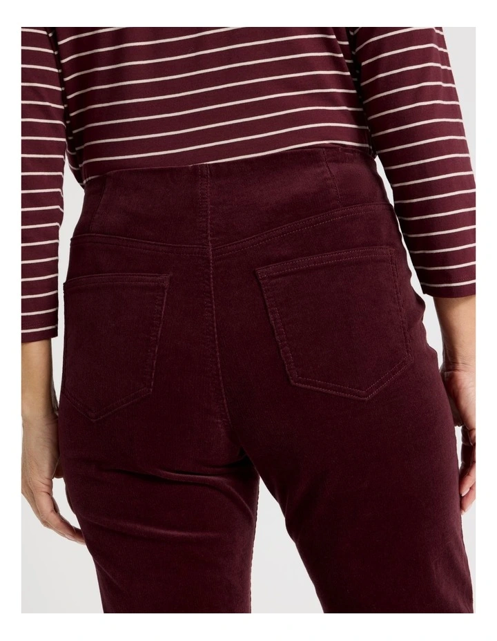 Pull On Full Length Straight Cord Pant In Burgundy image 6