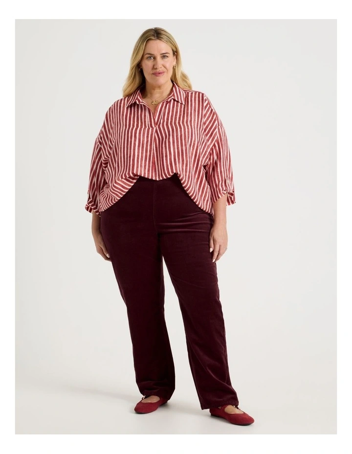 Pull On Full Length Straight Cord Pant In Burgundy image 7