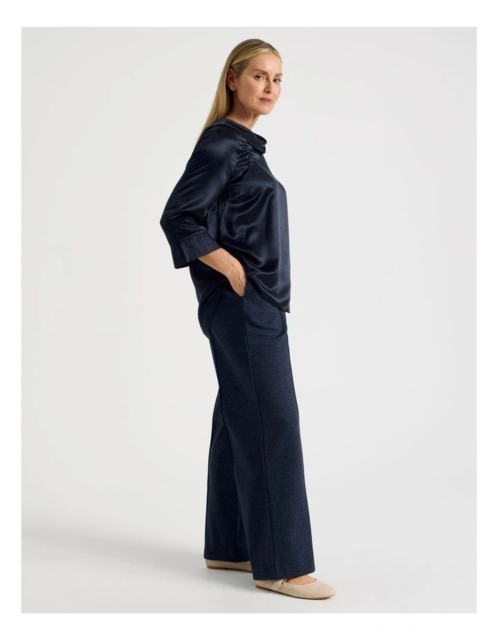 Wide Leg Smart Knit Pant In Navy Check image 3