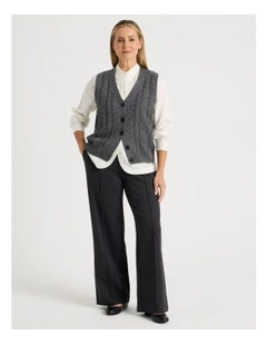 Wide Leg Smart Knit Pant In Charcoal Check