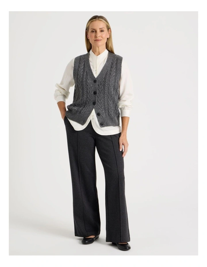 Wide Leg Smart Knit Pant In Charcoal Check image 1