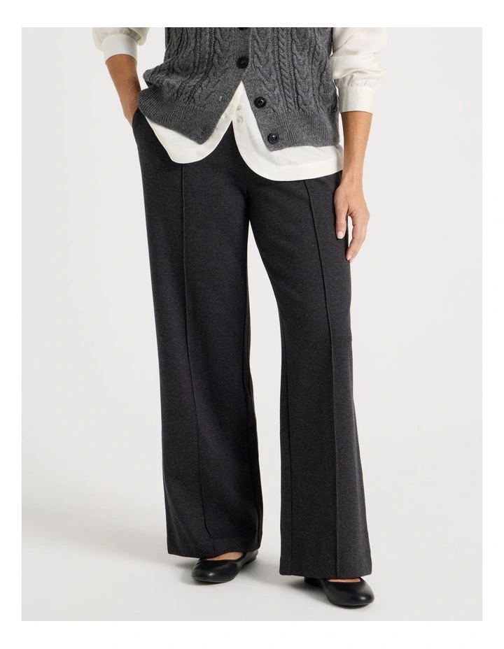 Wide Leg Smart Knit Pant In Charcoal Check image 2